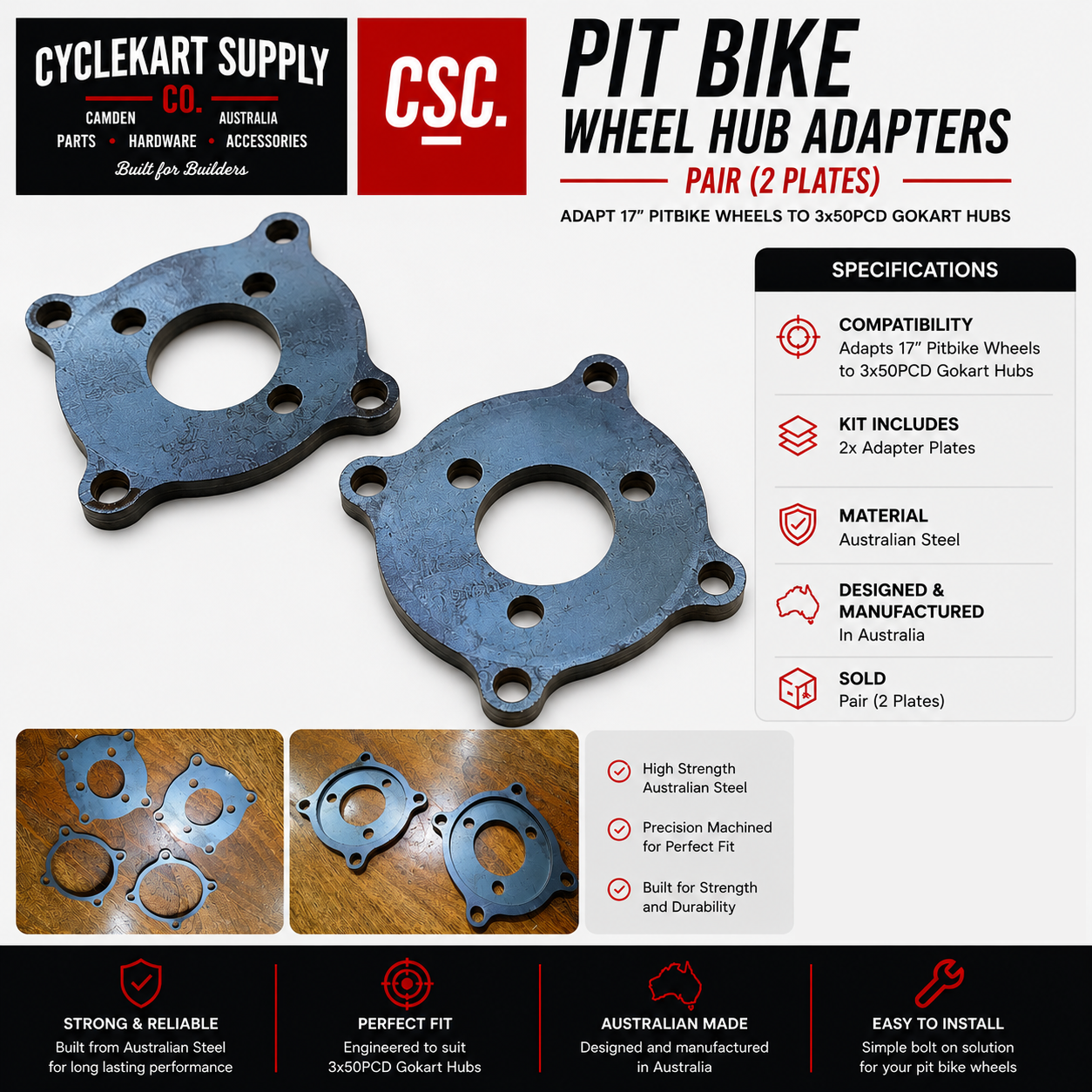 Pit bike wheel hub adapters