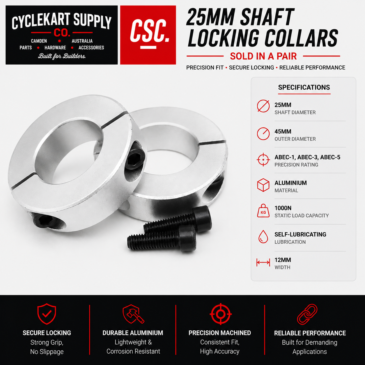 25mm Shaft Locking Collars - Pair