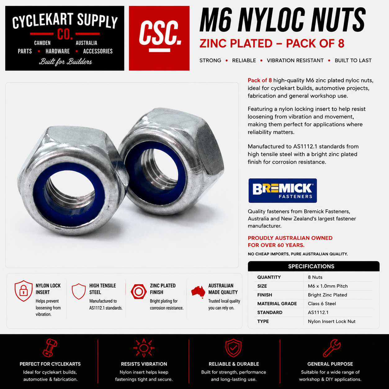 M6 Nyloc - Pack of 8