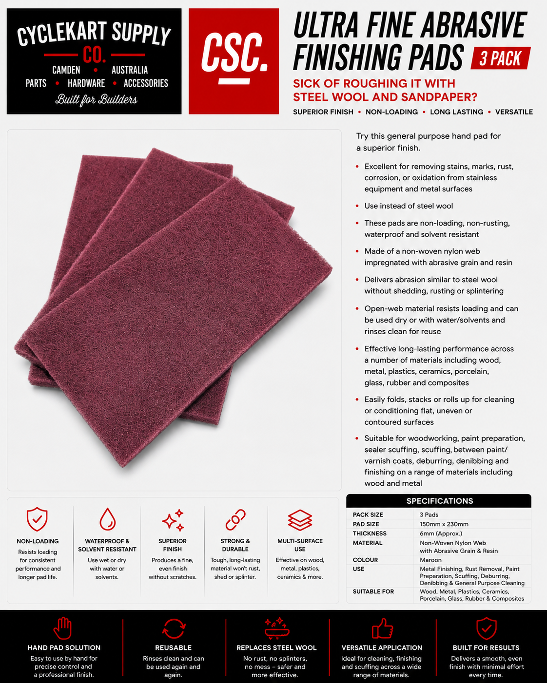 Ultra Fine Abrasive Finishing Pads – 3 Pack