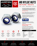 M8 Nyloc Zinc Plated Nut - Pack of 8