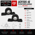 UCP205-16 Pillow Block Bearings - Set of 2
