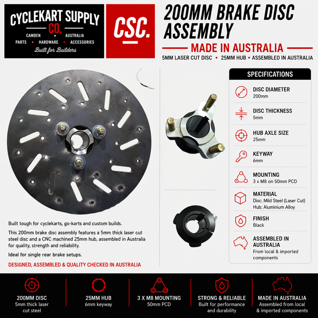 200mm Brake Disc and Hub Assembly - suits 25mm Axle