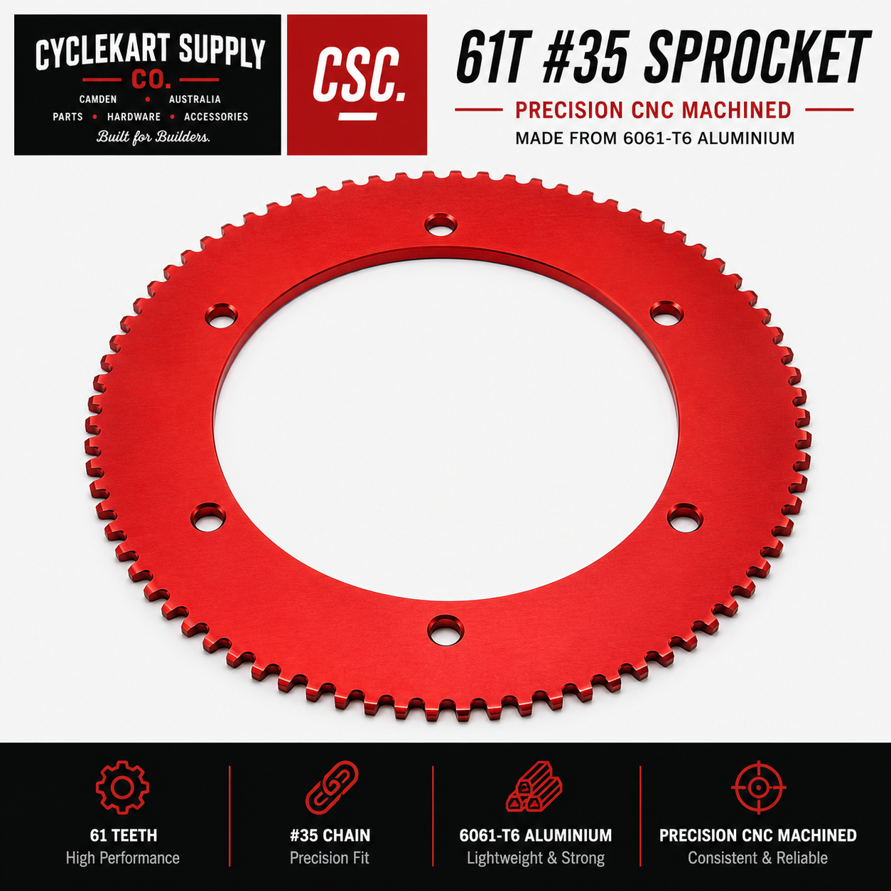 Cyclekart 61T #35 Sprocket – CNC Machined Aluminium