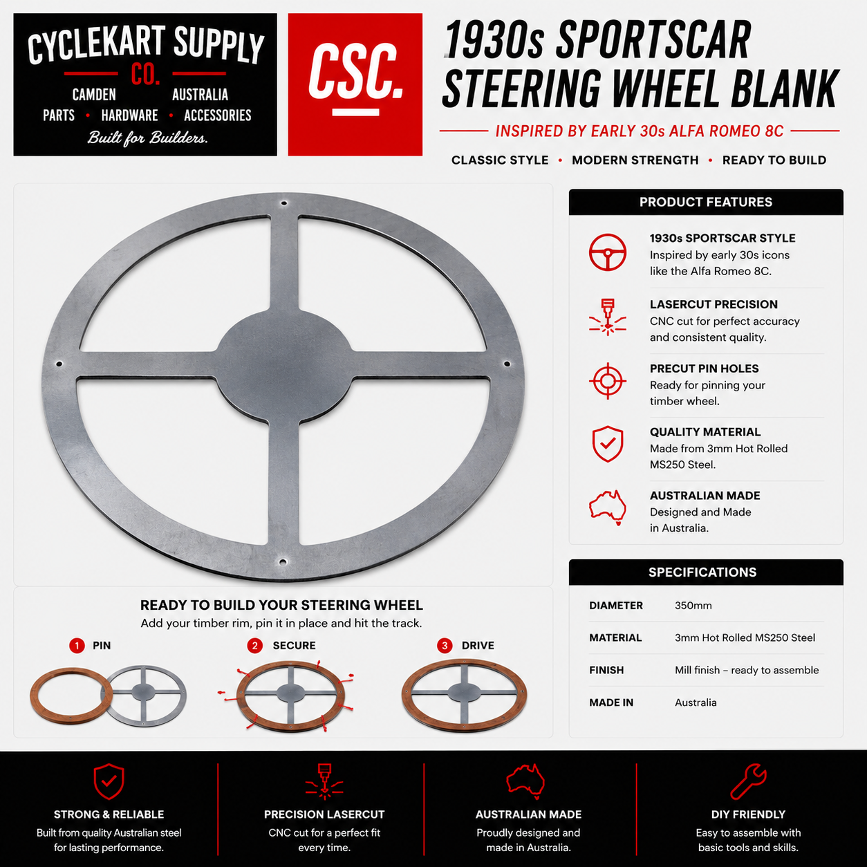 Alfa Style Steering Wheel Blank
