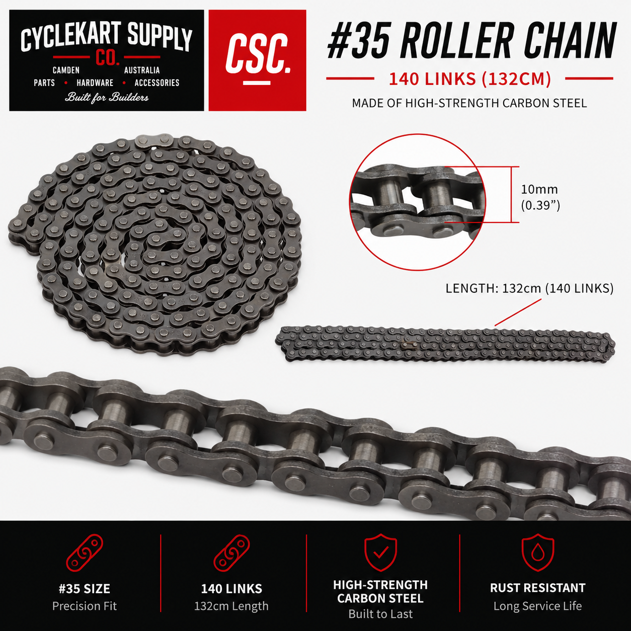 Cyclekart #35 Roller Chain – 140 Links (132cm)
