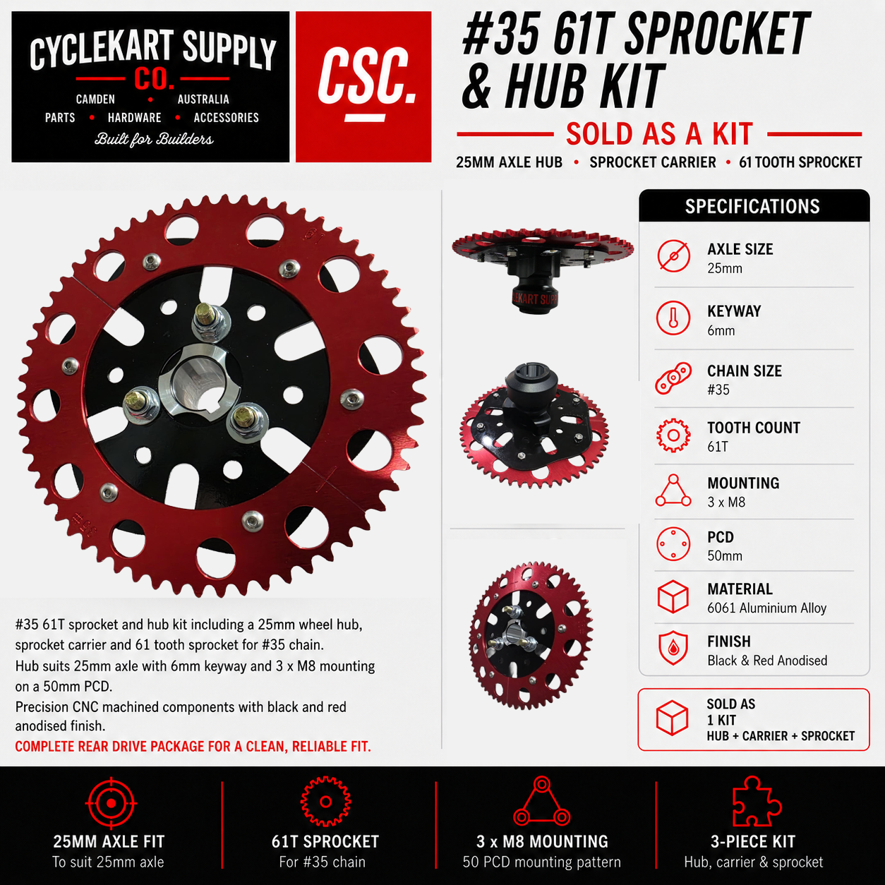 #35 61T Sprocket and Hub Combo